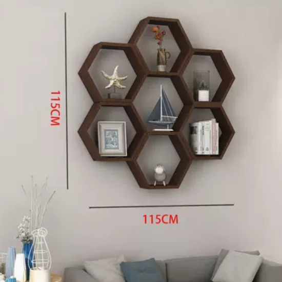 Popular creative hexagonal honeycomb storage rack (walnut color B)