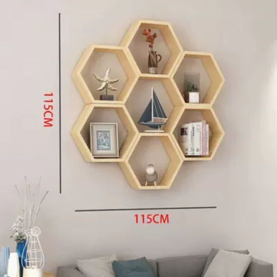 Popular creative hexagonal honeycomb storage rack (wood color A)
