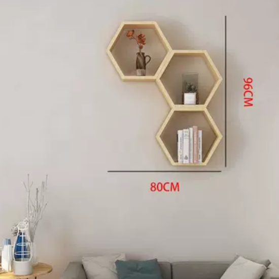 Popular creative hexagonal honeycomb storage rack (wood color B)