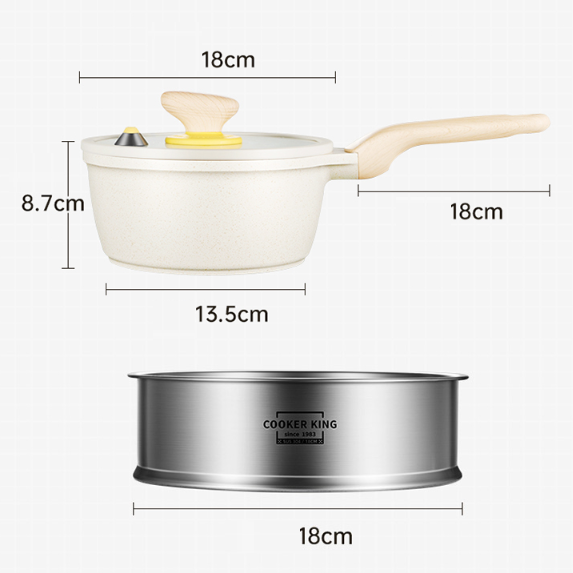 Popular non-stick pot set (two-piece Dabai micro-pressure milk pot_18CM+304 stainless steel steamer)