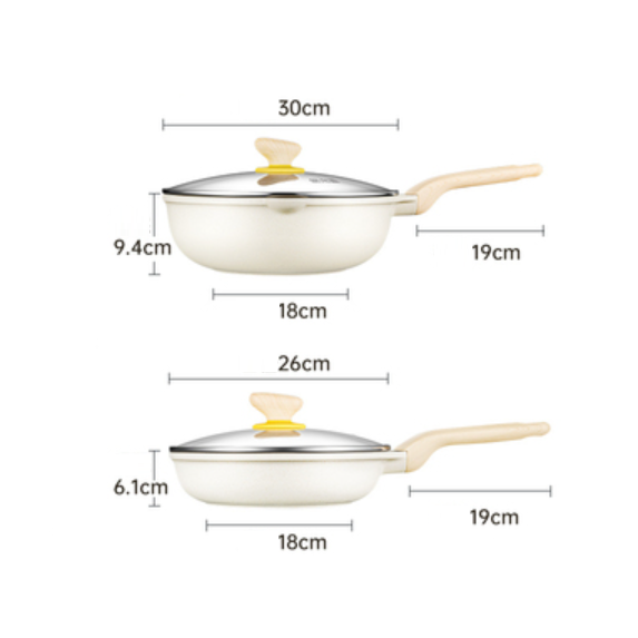 Popular frying pan (two-piece set [large white wok 30CM + frying pan 26CM)