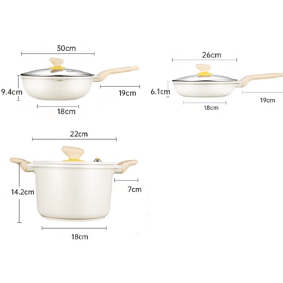 Popular non-stick pan set (three pieces [wok 30CM + soup pot 22CM + frying pan 26CM])