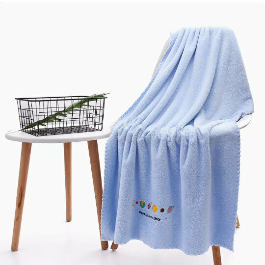 Popular bath towel [Planet sky blue 70*140cm (adult and child style/super soft, quick-drying and skin-friendly)]