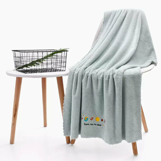 Popular bath towel [Planet tea green 70*140cm (adult and child style/super soft, quick-drying and skin-friendly)]