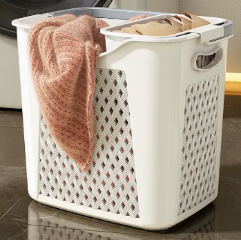 New household hollow dirty clothes storage basket shelf storage rack (pearl white-large dirty clothes basket + underwear basket) (size: 38*30*36CM)