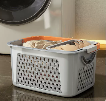 New household hollow dirty clothes storage basket, shelf, storage rack (modern gray-medium dirty clothes basket + underwear basket) (size: 38*30*20CM)