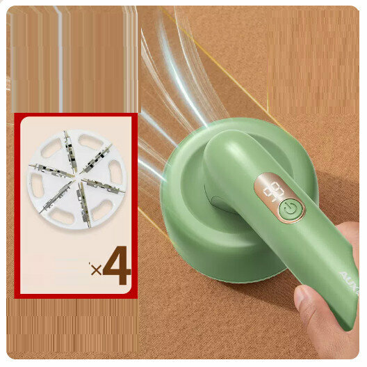 New clothes hair ball trimmer [upgraded to larger size] green + 3 spare blades (intelligent 3-speed + battery display)]