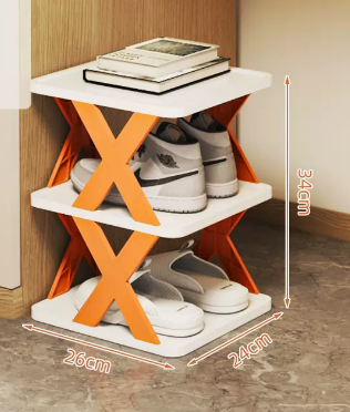 New simple splicing multi-layer shoe rack (vibrant orange 3 layers) (size: 26*24*34CM)