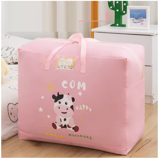 Popular Oxford cloth organizing bag (thick Oxford cloth-pink milk cute cow) (medium size 55L: length 52*width 25*height 42cm)