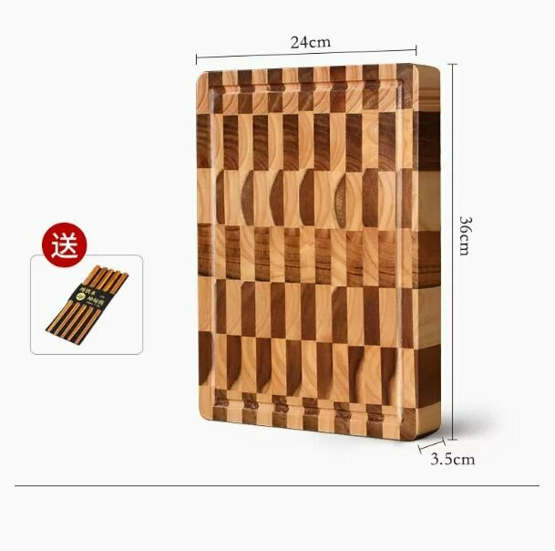 熱推相思木抗菌防黴砧板菜板（方格帶水槽防黴款36*24*3.5cm）（10雙筷子）