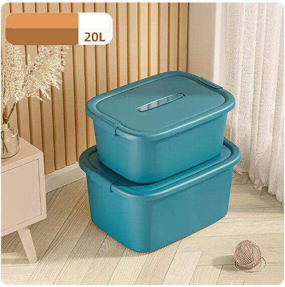 Hot Push Plastic Storage Box [Deep Sea Blue (Medium + Large)]