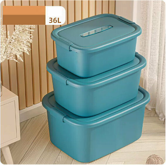 Hot push plastic storage box [Deep Sea Blue (Large + Extra Large)]