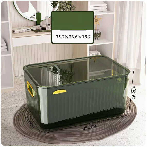 Hot-recommended acrylic storage box [dark green gold-with lid (tall and large size)]