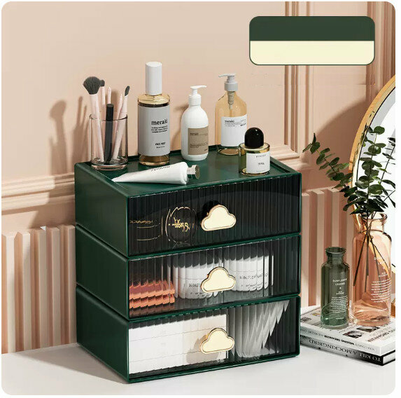 Hot recommended desktop storage box [green 3-layer combination (3 plus sizes)