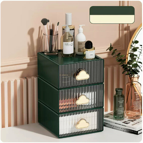 Hot recommended desktop storage box [green 3-layer combination (3 large)]