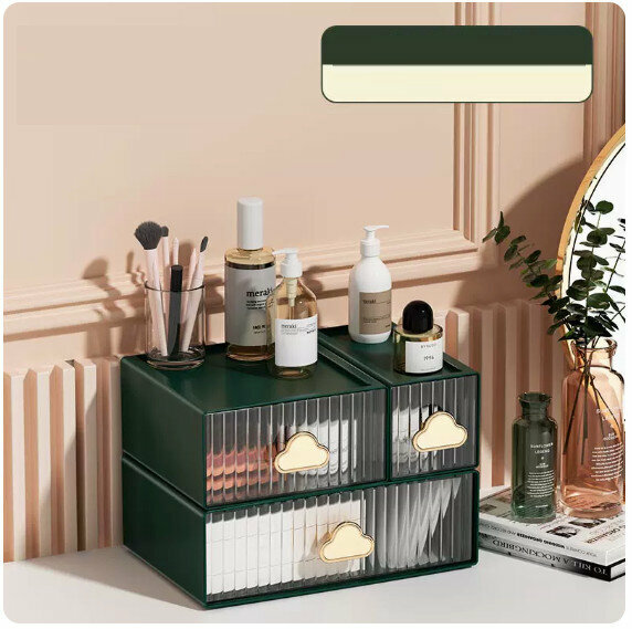 Hot recommended desktop storage box [green 2-layer combination (1 small + 1 large + 1 extra large)]