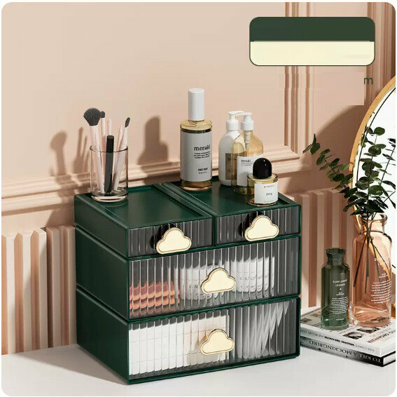 Hot recommended desktop storage box [green 3-layer combination (2 flat medium + 2 large)]