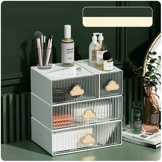 Hot recommended desktop storage box [white 3-layer combination (1 small + 1 large + 2 extra large)]