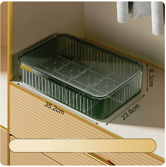 Hot push underwear storage box [(10 compartments with lid - dark green gold) stacked storage with lid dustproof]