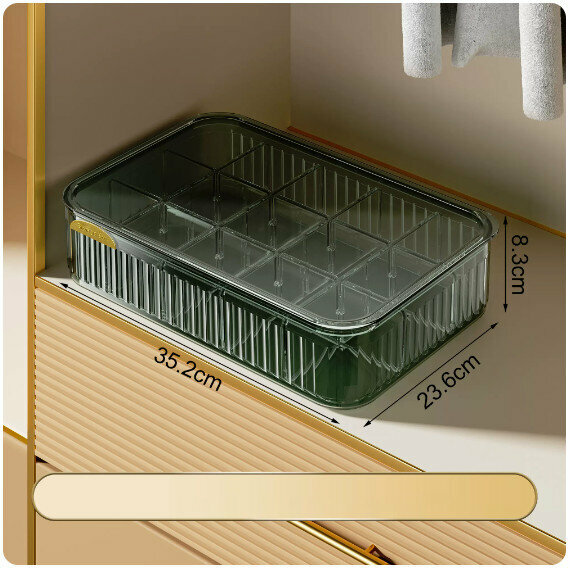 Hot recommended underwear storage box [(15 compartments with lid - dark green gold) stacked storage with lid dustproof]