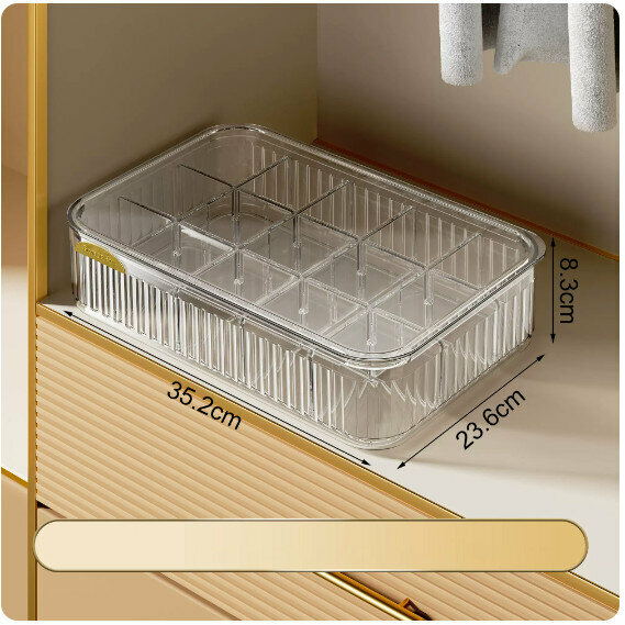 Hot push underwear storage box [(15 compartments with lid - transparent gold) stacked storage with lid dustproof]