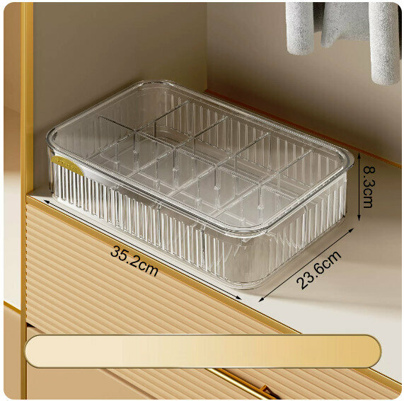 Hot recommended underwear storage box [(10 compartments with lid - transparent gold) stacked storage with lid dustproof]