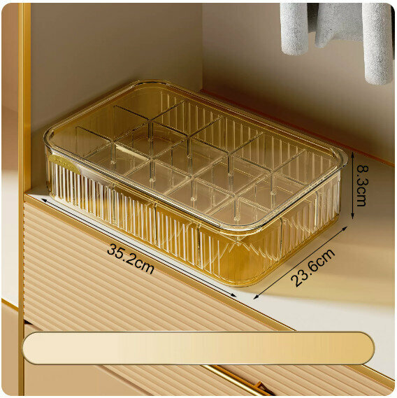 Hot push underwear storage box [(with lid 15 compartments - amber gold)) stacked storage with lid dustproof]