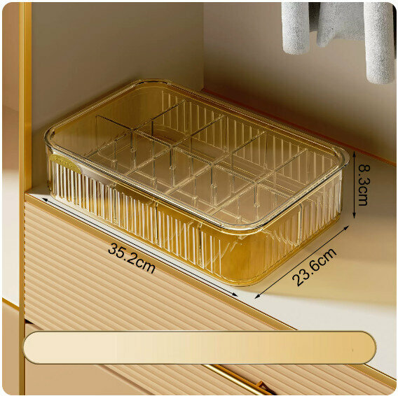 Hot-recommended underwear storage box [(10 compartments with lid - amber gold) stacked storage with lid dustproof]
