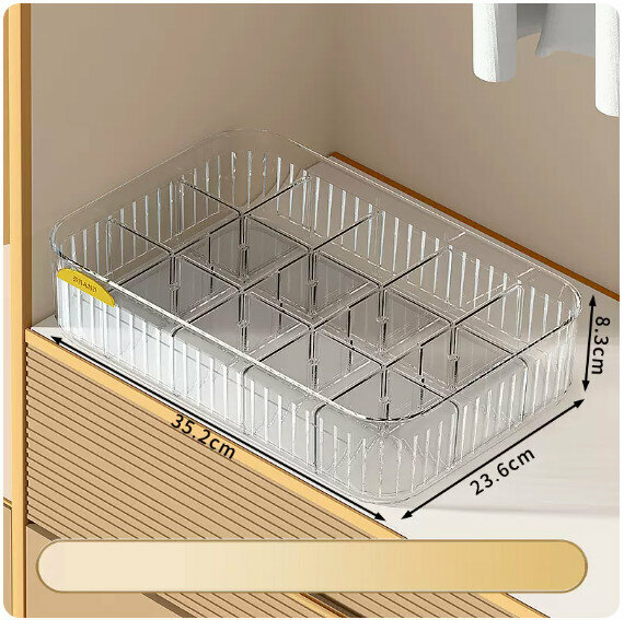 Hot recommended underwear storage box [(15 compartments without lid - transparent gold) stacked storage with lid dustproof]