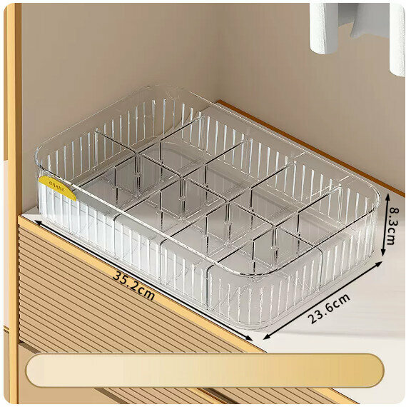 Hot recommended underwear storage box [(10 compartments without lid - transparent gold) stacked storage with lid dustproof]