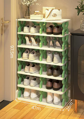 Hot recommended simple splicing multi-layer shoe rack (cardamom green 7 layers) (size: 97.5*47*26CM)