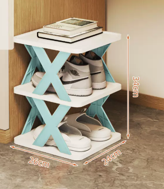 Hot recommended simple splicing multi-layer shoe rack (Nordic blue 3 layers) (size: 26*24*34CM)