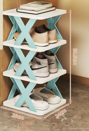 Hot recommended simple splicing multi-layer shoe rack (Nordic blue 4 layers) (size: 26*24*50.5CM)