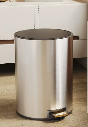 熱推家用不銹鋼腳踩帶蓋垃圾桶(雪幕銀)(尺寸:7L-30*20.5CM)
