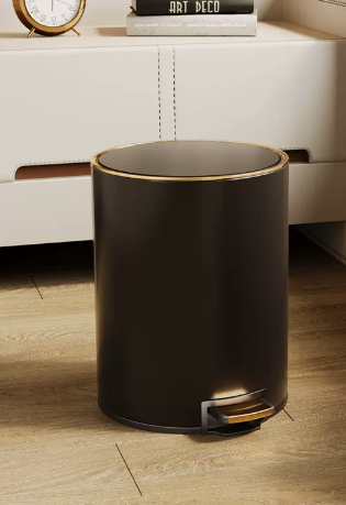 熱推家用不銹鋼腳踩帶蓋垃圾桶(爵士黑)(尺寸:7L-30*20.5CM)