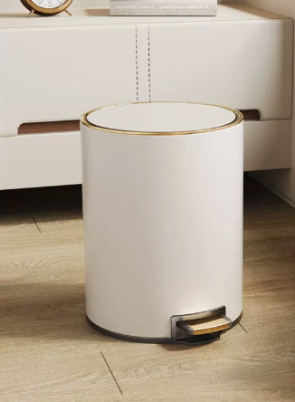 熱推家用不銹鋼腳踩帶蓋垃圾桶(珍珠白)(尺寸:7L-30*20.5CM)