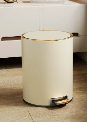 熱推家用不銹鋼腳踩帶蓋垃圾桶(奶油白)(尺寸:7L-30*20.5CM)