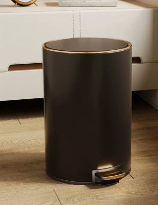 熱推家用不銹鋼腳踩帶蓋垃圾桶(爵士黑)(尺寸:9L-30*22.5CM)