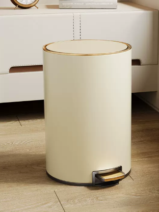 熱推家用不銹鋼腳踩帶蓋垃圾桶(奶油白)(尺寸:9L-30*22.5CM)