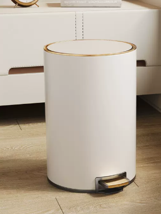 熱推家用不銹鋼腳踩帶蓋垃圾桶(珍珠白)(尺寸:9L-30*22.5CM)