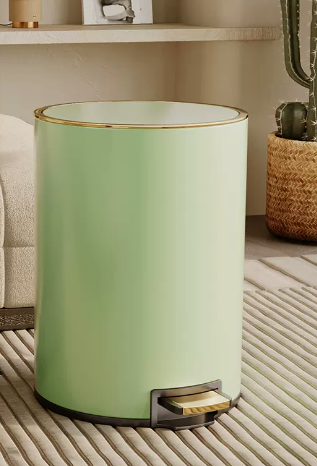 熱推家用不銹鋼腳踩帶蓋垃圾桶(復古綠)(尺寸:13L-34.5*25.2CM)