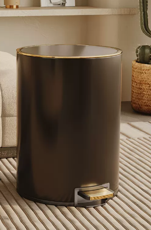 熱推家用不銹鋼腳踩帶蓋垃圾桶(爵士黑)(尺寸:13L-34.5*25.2CM)
