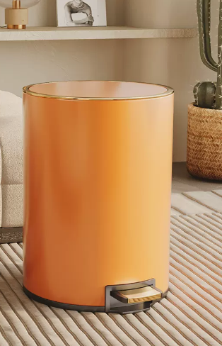 熱推家用不銹鋼腳踩帶蓋垃圾桶(騎士橙-)(尺寸:13L-34.5*25.2CM)