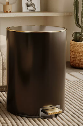 熱推家用不銹鋼腳踩帶蓋垃圾桶(爵士黑)(尺寸:18L-37*27.5CM)