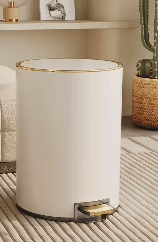 熱推家用不銹鋼腳踩帶蓋垃圾桶(珍珠白)(尺寸:13L-34.5*25.2CM)