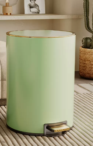 熱推家用不銹鋼腳踩帶蓋垃圾桶(復古綠)(尺寸:18L-37*27.5CM)