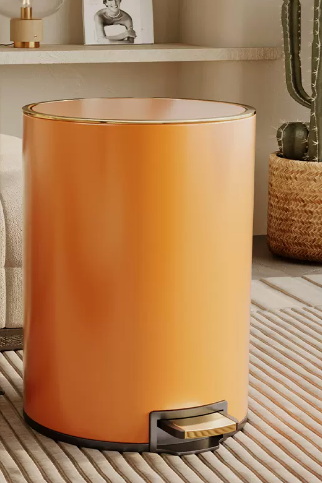 熱推家用不銹鋼腳踩帶蓋垃圾桶(騎士橙)(尺寸:18L-37*27.5CM)