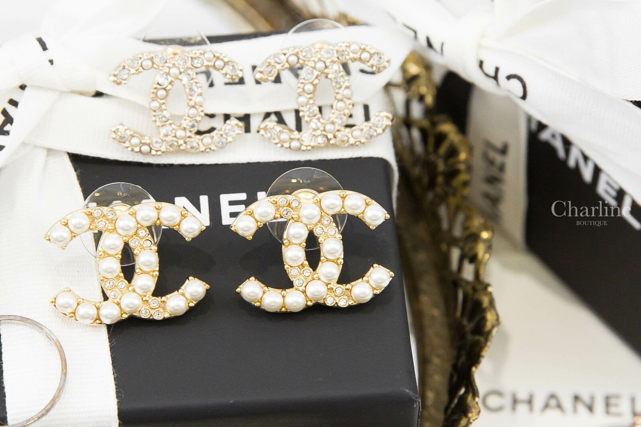 Chanel Earrings 金色珍珠水鑽CC耳環