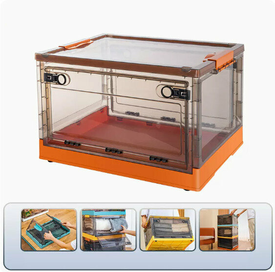 Hot-recommended folding storage box [brown-twilight orange] [49*35.5*30cm] [extra large (opening on three sides/foldable/with pulleys)]