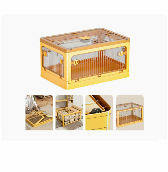 Hot recommended folding storage box [brown-Moss yellow] [68*47*37cm] [extra large size (upgraded five-sided opening/three-second folding/with dust-proof box pulley)]